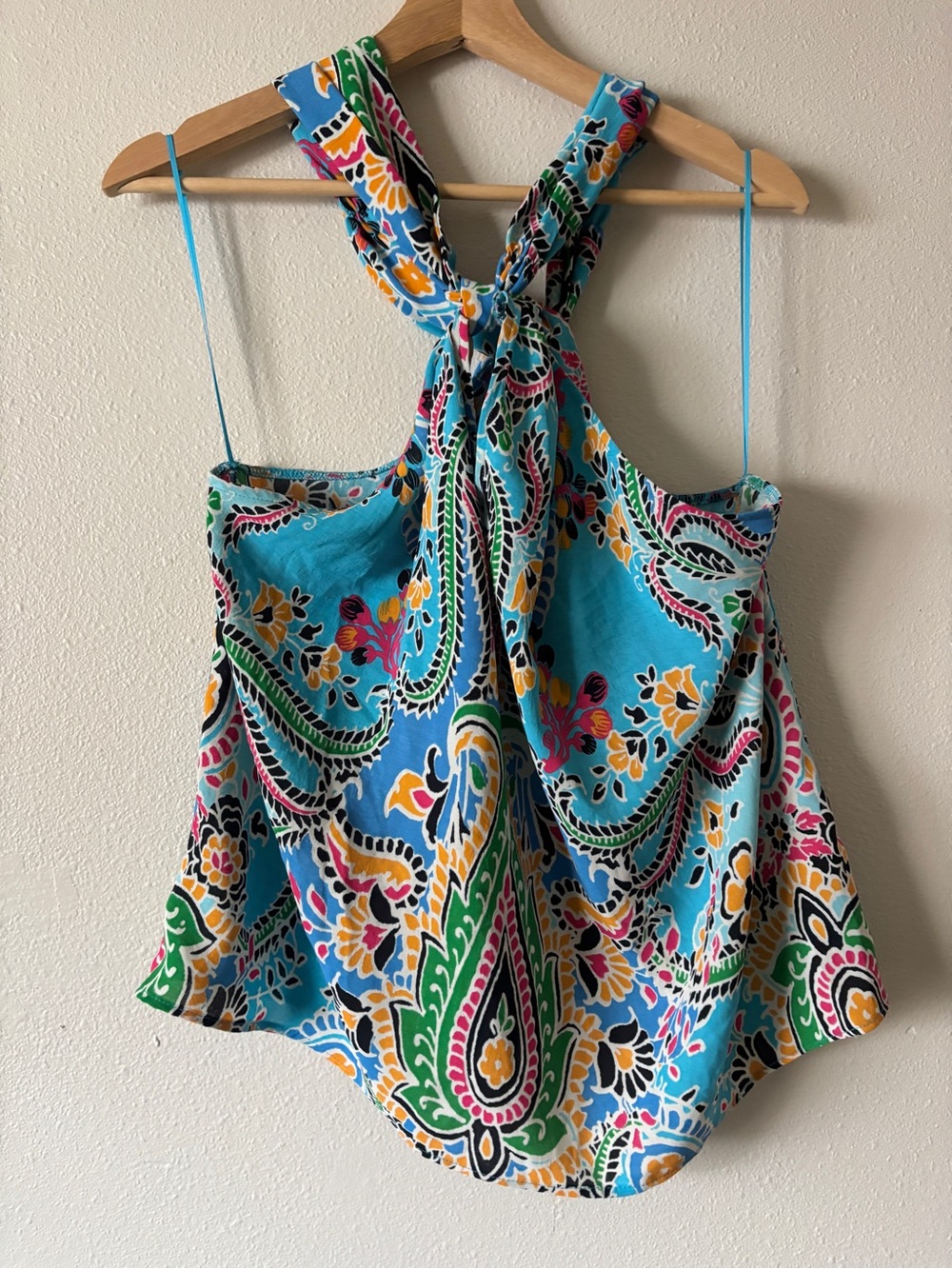 Light Blue Colorful Paisley Print Halter Tank Top Size Large